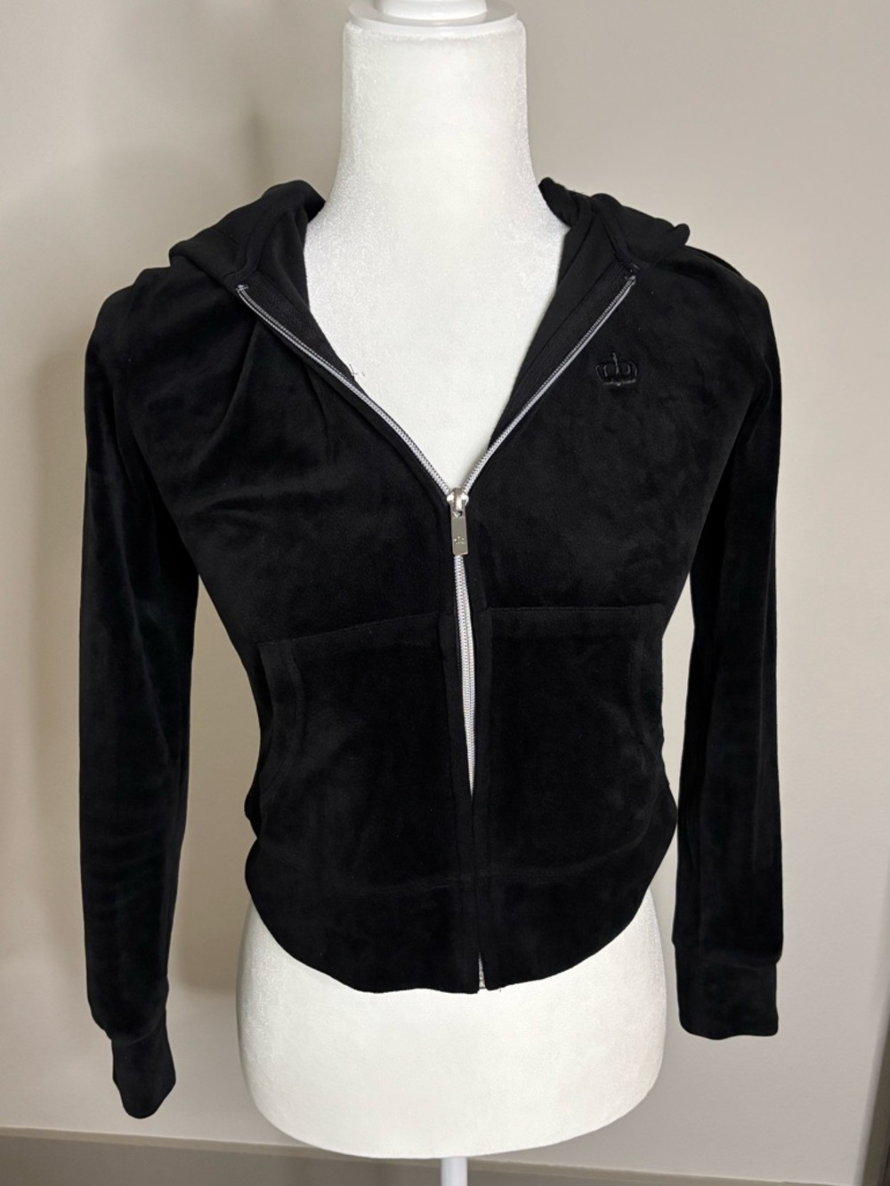 Juicy Couture Black Velour Zip Up Hoodie XS